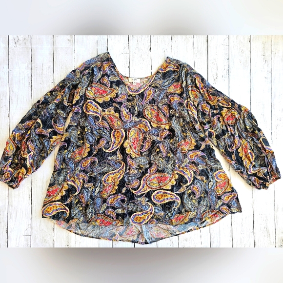 UMGEE Black Gold Colorful Paisley Swing Lightweight Top/Dress Balloon Sleeve - Picture 8 of 13